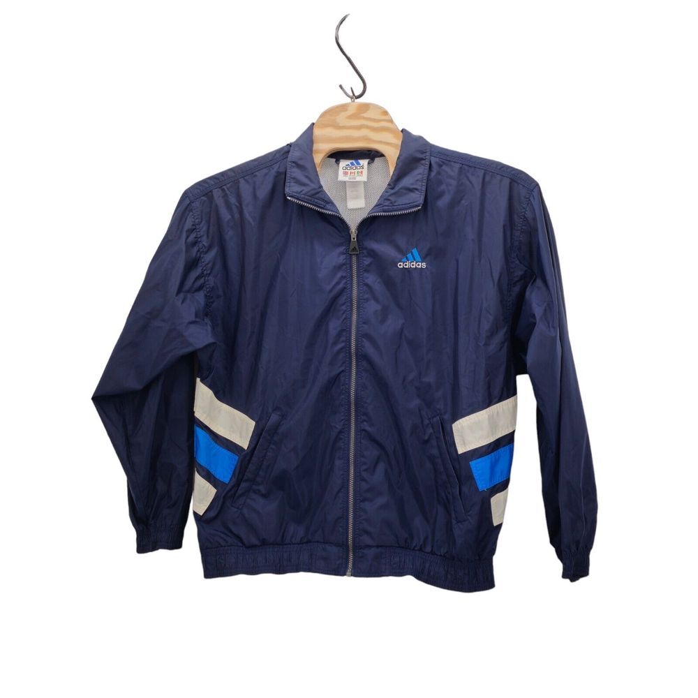 Adidas VTG Windbreaker Jacket Blue Embroidered Back Logo Size Large Full Zip Y2K - Picture 2 of 13